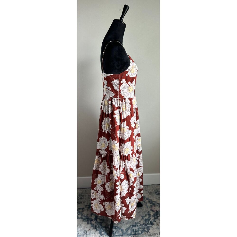 GAP | Strappy Cami Maxi Floral Print Tiered Maxi Dress in Rust Brown Size 2 - Picture 4 of 9